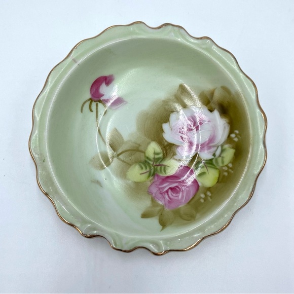 Vintage Lefton China Green Heritage Cabbage Rose 4577 Mini Pitcher And Basin - Picture 12 of 14